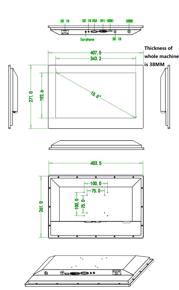 15.6-inch Ultra-thin Industrial Resistive Touch Monitor