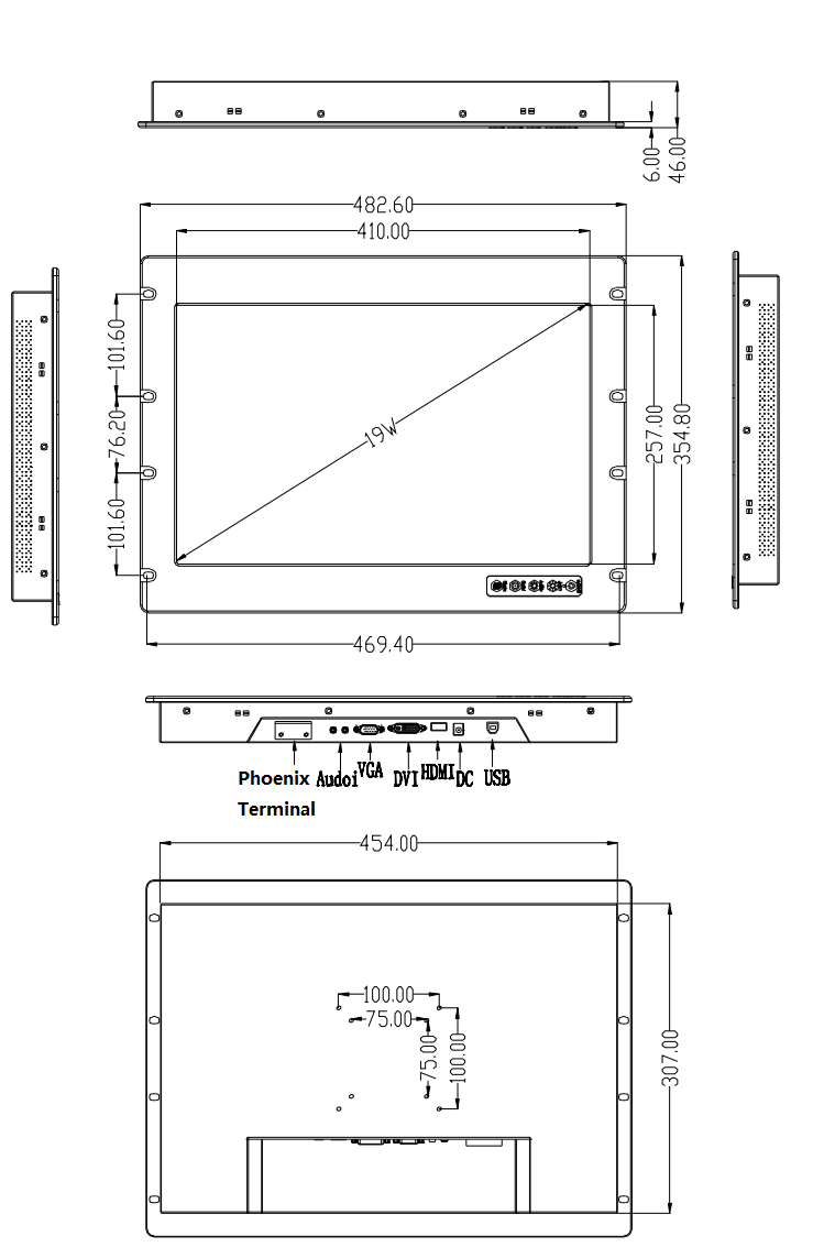 19-inch Widescreen Rack-mounted Industrial Touch Monitor